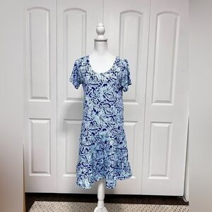 La Mer Luxe resort wear blue and white tiered sea floral dress size small